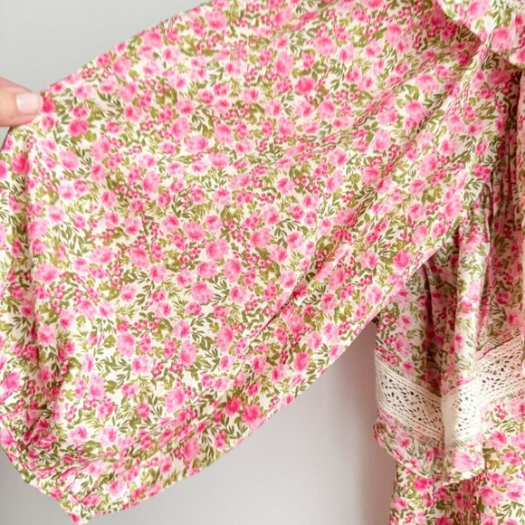 Who What Wear Floral Chintz Pink Green Ruffle Print Blouse XXL - Picture 4 of 7